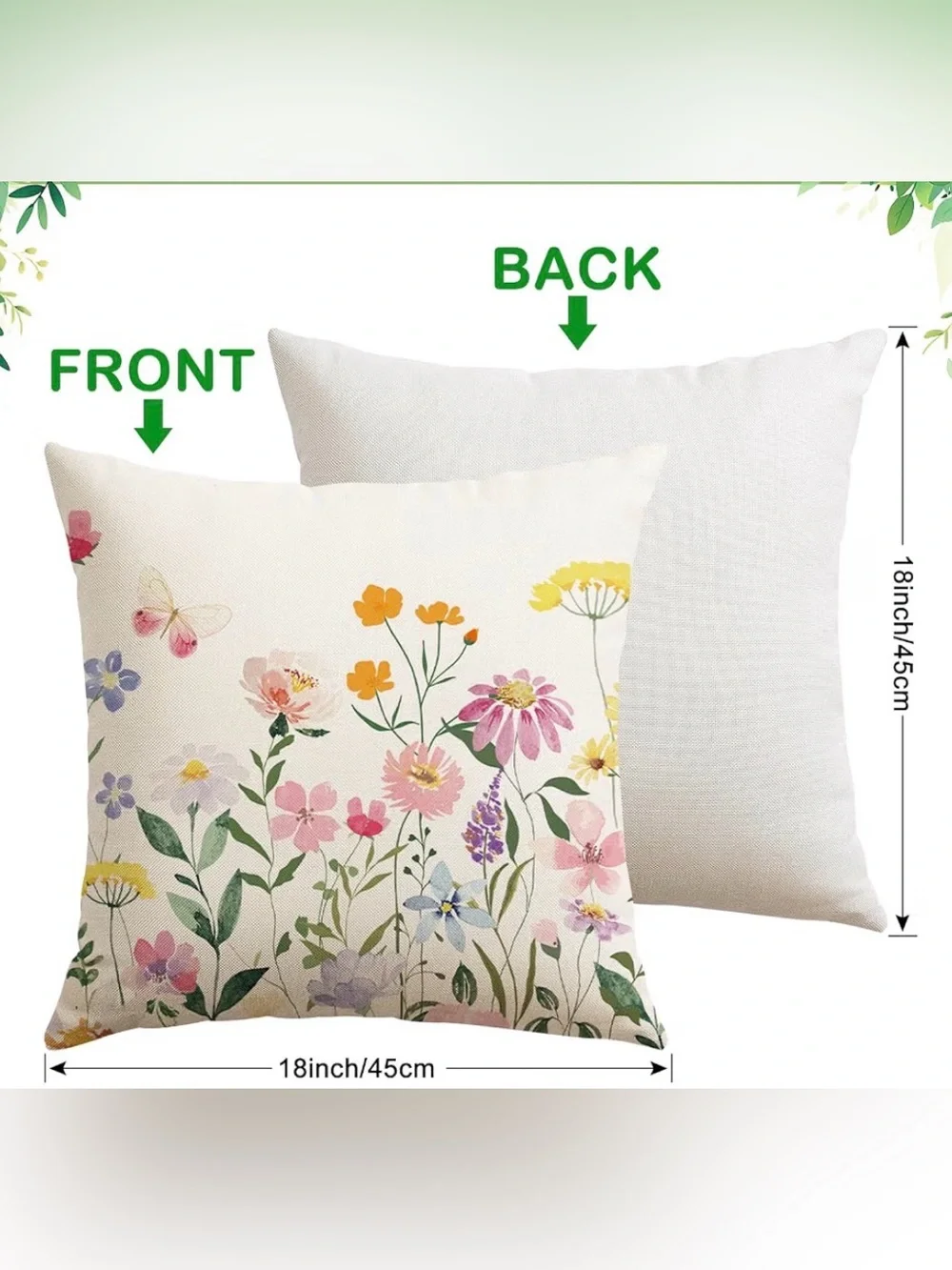 Spring Summer Floral Throw Pillow Covers 18x18” Set of 2